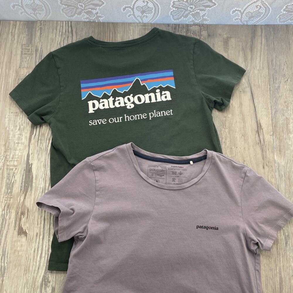 Patagonia P-6 Mission Tshirts Organic Cotton Green & Purple Womens Size Small